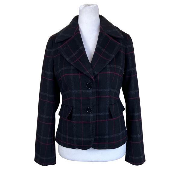 Talbots Sz 4P Kate Fit Wool Blend Plaid Fitted Blazer Single Breasted Careerwear - Picture 1 of 16